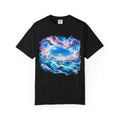 Black T-shirt featuring “Heavenly Ocean Waves”, cross imagery and bold lettering; grounded confidence.