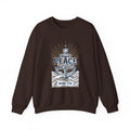 sweatshirt presenting “Peace Be Still Anchor”, anchor motif and  and script lettering; purposeful character.