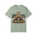 Bay T-shirt featuring “King of Kings Lord of Lords”,  and forged-style lettering; steadfast faith.