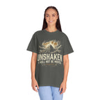 “Unshaken Mountain Illustration” Christian T-shirt with mountain imagery and fire detail; understated statement style.