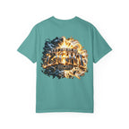 T-shirt featuring “Let There Be Light graphigraphic", Genesis scripture and bold lettering, front and back design Genesis scripture and bold lettering; adventurous spirit.