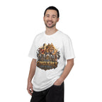 “Lion of Judah Conquered Graphic” Christian T-shirt with lion artwork and ; understated statement style.