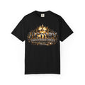 Black Kingdom Stuff T-shirt with “Victory Through Jesus Christ”; grounded confidence and purposeful casual style.