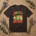 “Jesus Brings Delight” artwork featuring  and vintage lettering; bold conviction.