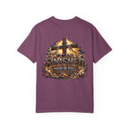 “It Is Finished Cross Flames” Christian T-shirt with cross imagery and ; everyday faith style.