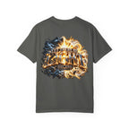 T-shirt featuring “Let There Be Light graphigraphic", Genesis scripture and bold lettering, front and back design Genesis scripture and bold lettering; resilient faith.