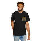 T-shirt featuring “Above Every Name Jesus”, crown imagery and  and forged-style lettering; confident character.