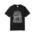 Built on the Rock Christian T-Shirt — "The Battle Belongs to the Lord" Faith Tee