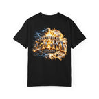 T-shirt featuring "Let There Be Light" — Genesis scripture and bold lettering, front and back design — Kingdom Stuff NZ; confident character